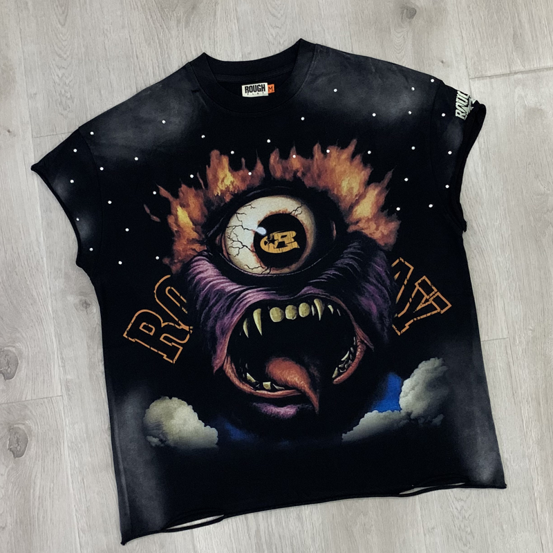 Streetwear Brand With Eye - Amerikaanse retro gewassen zwarte ROUGH PLAY