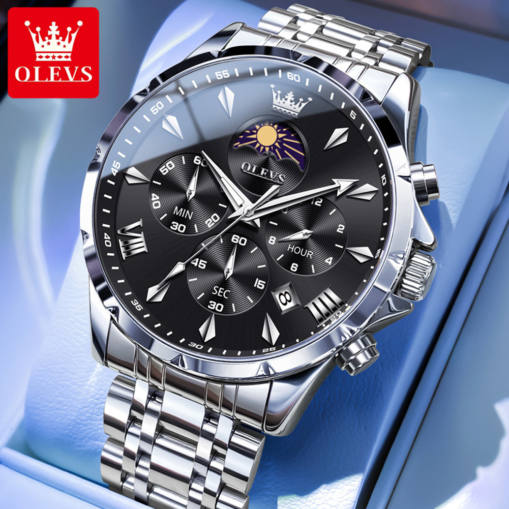 Streetwear Brand Luxury - OLEVS 3653 Merk Maanfase Kalender Herenhorloge